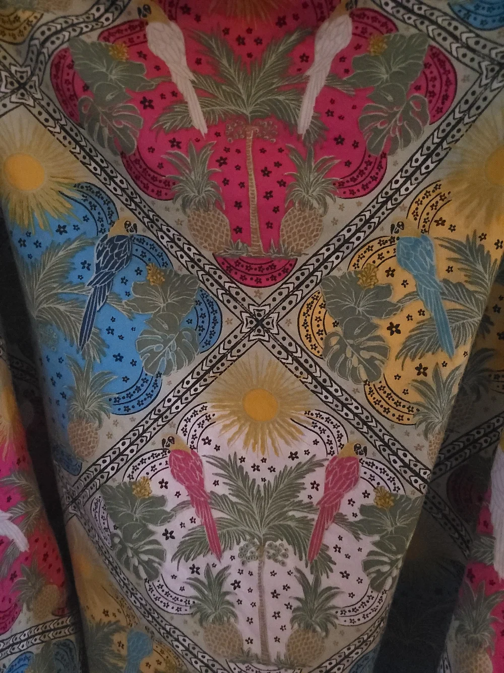 LOFT Tropical Palm Puff Short Sleeve Square Neck Top Blouse Parrot Boho Sz XL